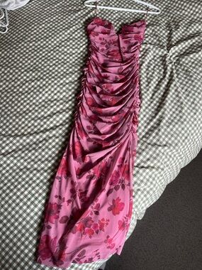 Dynamite Pink Floral Strapless Maxi Dress